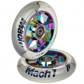 2 Stück 100x24mm Mach1 Stuntscooter Alu aluminium Rollen-Set inklusive Kugellager + Spacer - Cityroller Ersatz Reifen (100x24mm) 