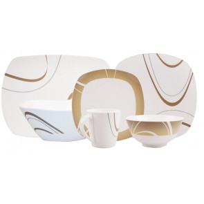 100% Melamin Geschirr Cappuccino "elfenbeinweiss/braun - 26Teilig