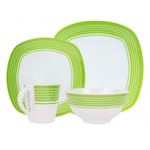 100% Melamin Geschirr Classic "green" eckig - 16Teilig